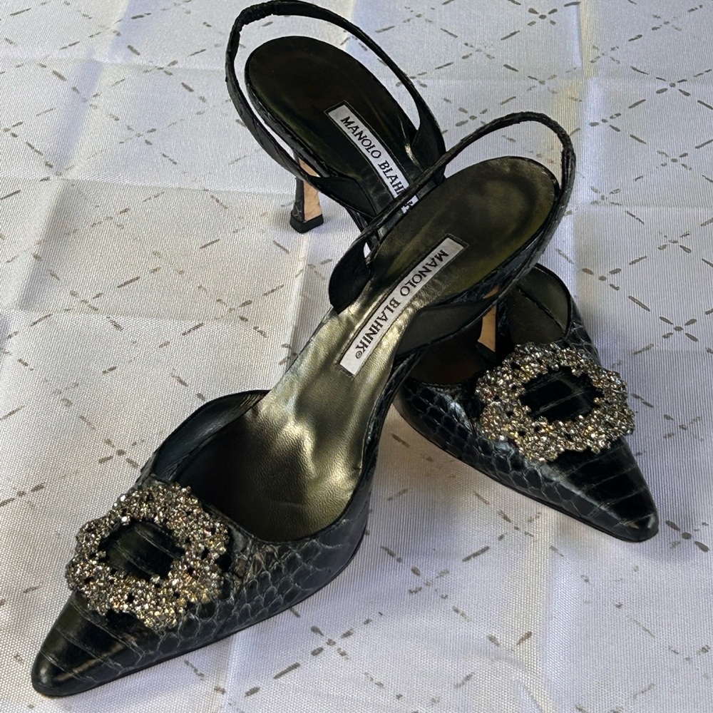 Manolo Blahnik Black Embellished Heels